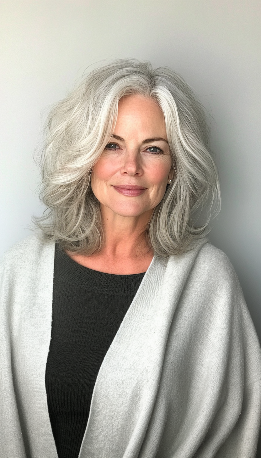 24. Soft Layers with Pearl Gray (Layered Hairstyles For Women Over 50) - Layered Hairstyles For Women Over 50