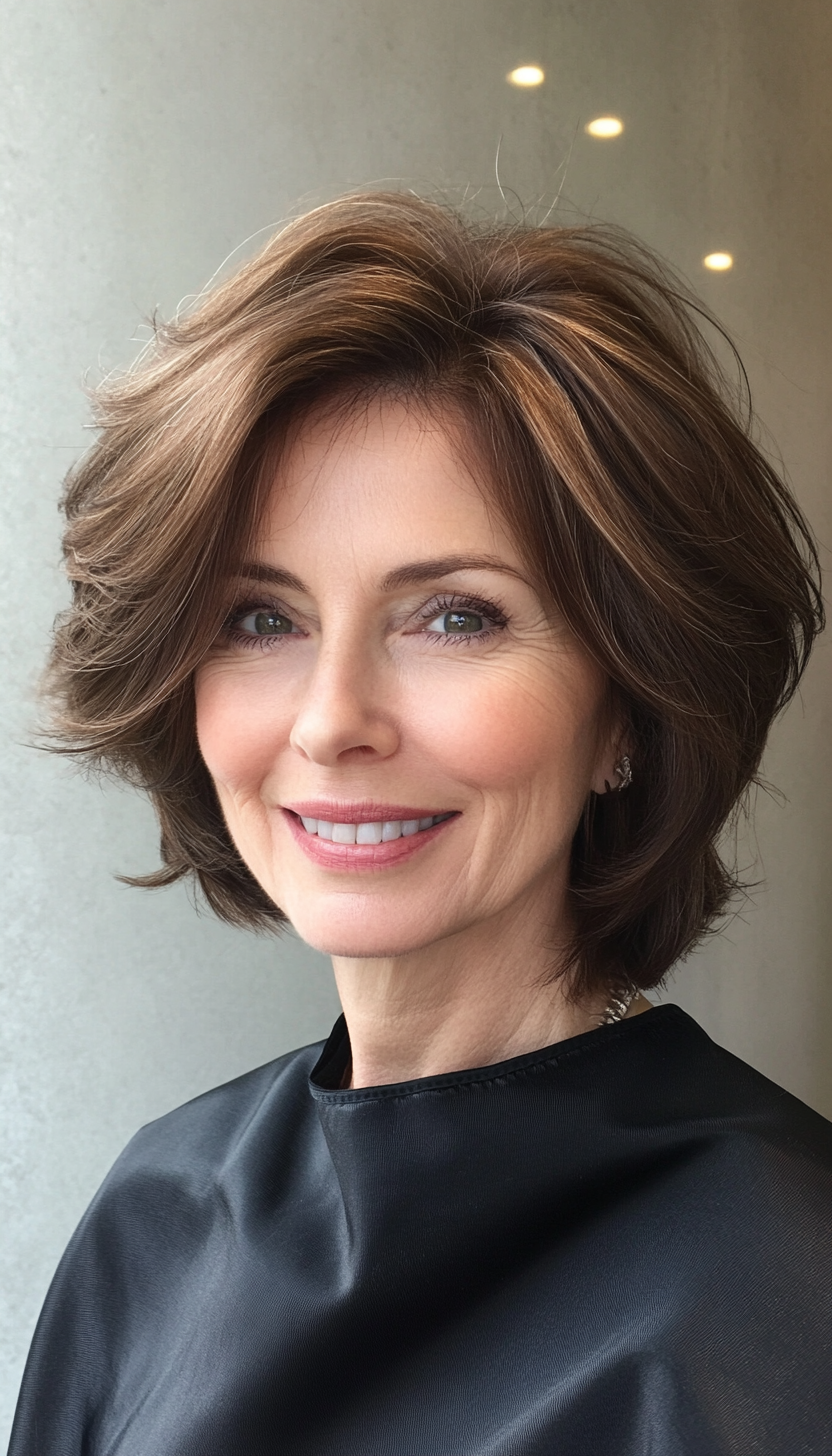 1. Soft Layered Bob in Warm Chestnut (Short Haircuts For Women Over 50) - Short Haircuts For Women Over 50