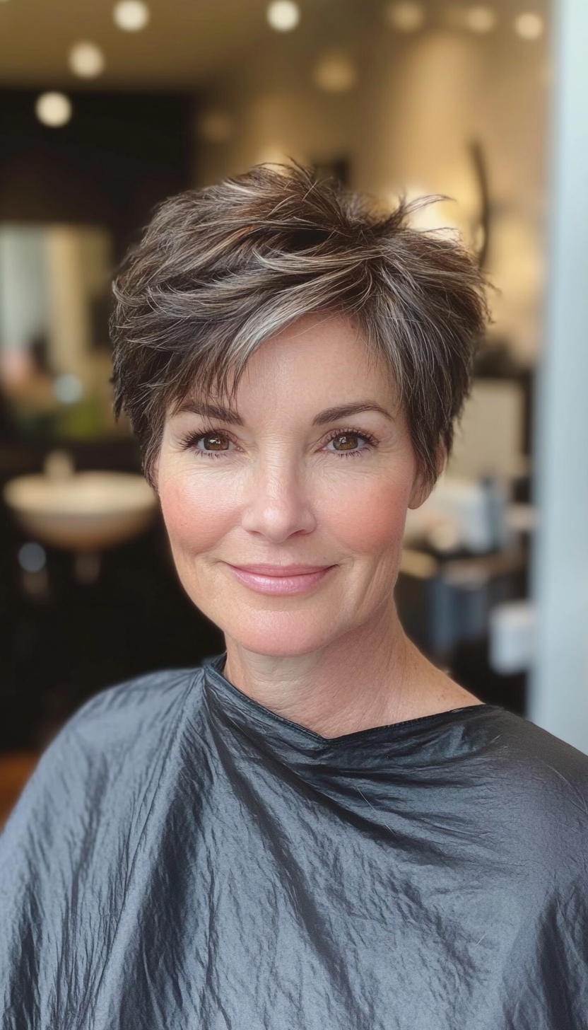 2. Textured Pixie with Ash Brown Hue (Short Haircuts For Women Over 50) - Short Haircuts For Women Over 50