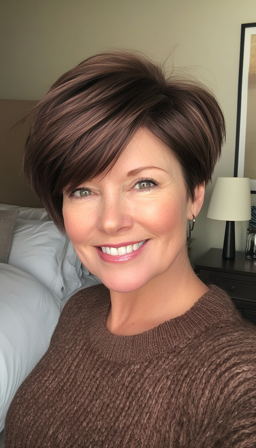 11. Side-Swept Pixie in Chocolate Brown (Short Haircuts For Women Over 50) - Short Haircuts For Women Over 50
