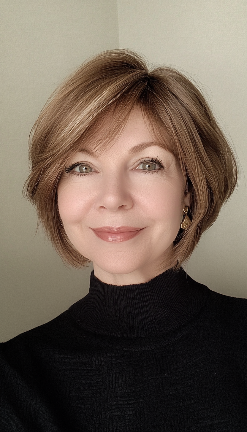 14. Short French Bob in Neutral Brunette (Short Haircuts For Women Over 50) - Short Haircuts For Women Over 50