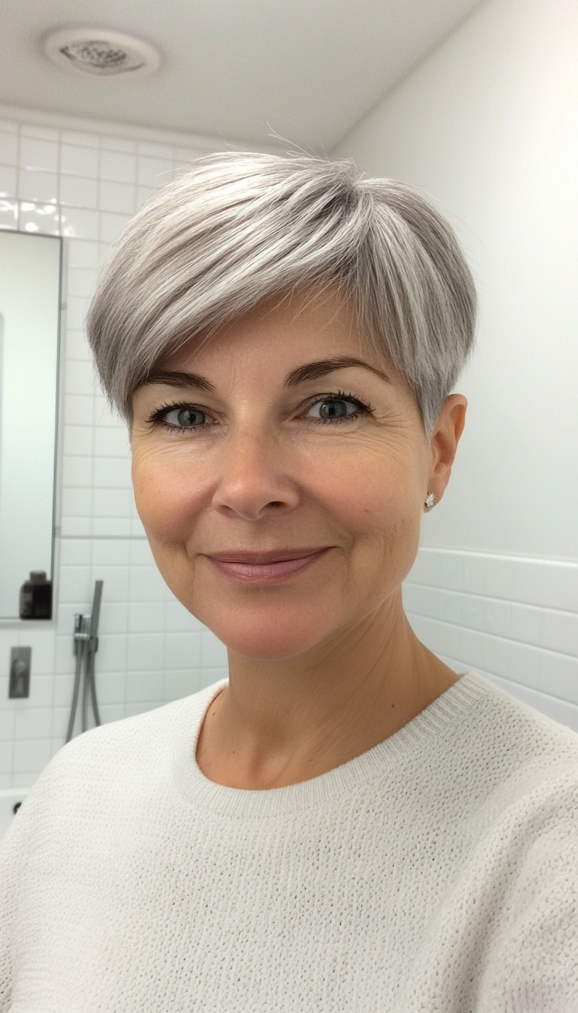 16. Short Layered Crop in Golden Grey (Short Haircuts For Women Over 50) - Short Haircuts For Women Over 50