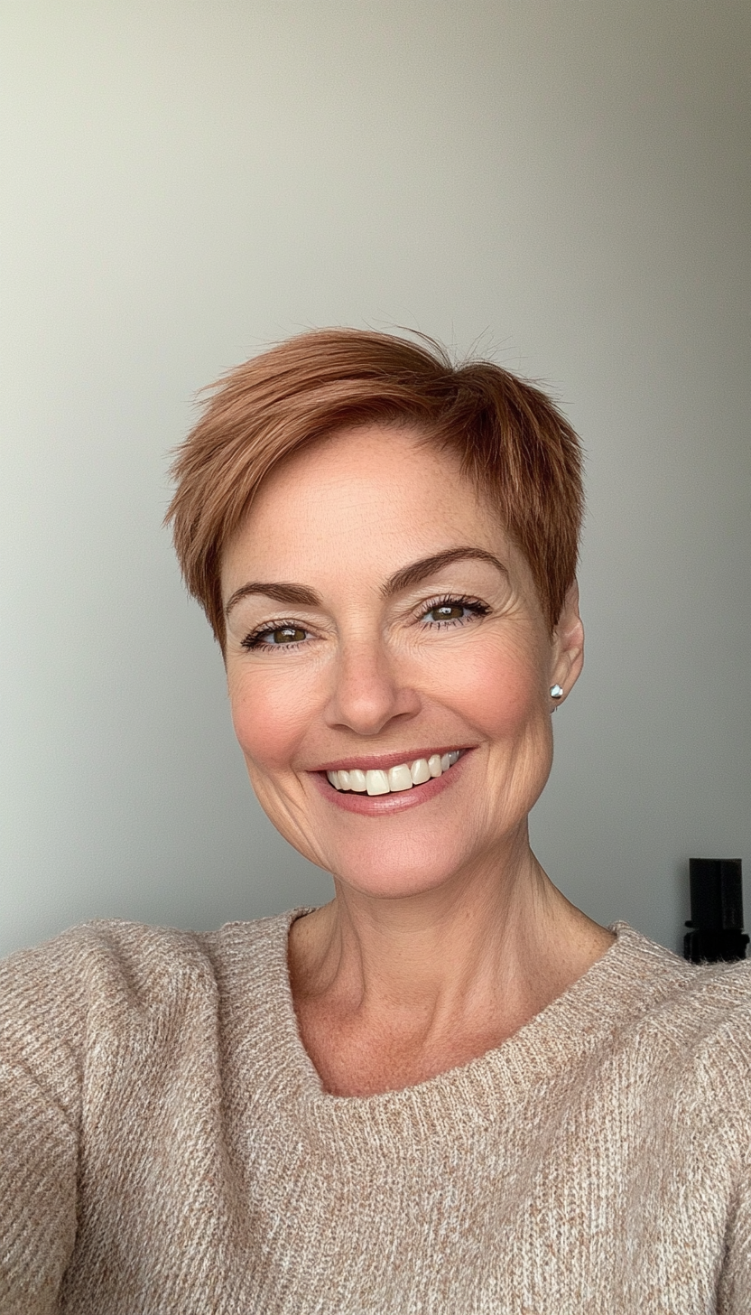 23. Short Razor Cut in Light Chestnut (Short Haircuts For Women Over 50) - Short Haircuts For Women Over 50