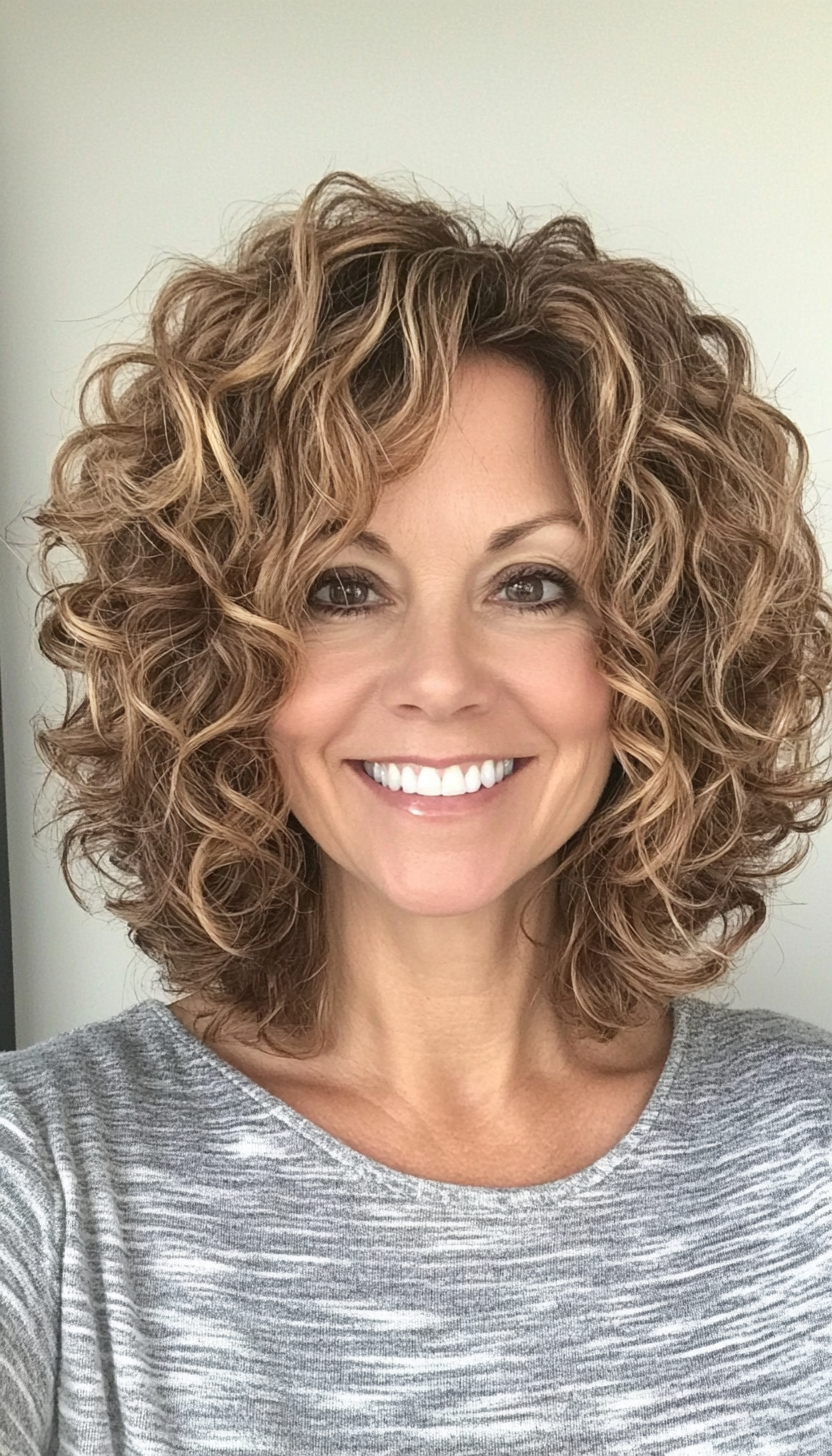 24. Curly Shag in Dark Honey Blonde (Short Haircuts For Women Over 50) - Short Haircuts For Women Over 50