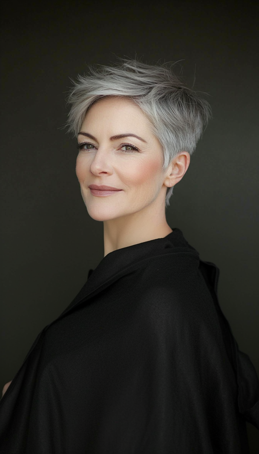 25. Classic Pixie in Smoky Grey (Short Haircuts For Women Over 50) - Short Haircuts For Women Over 50