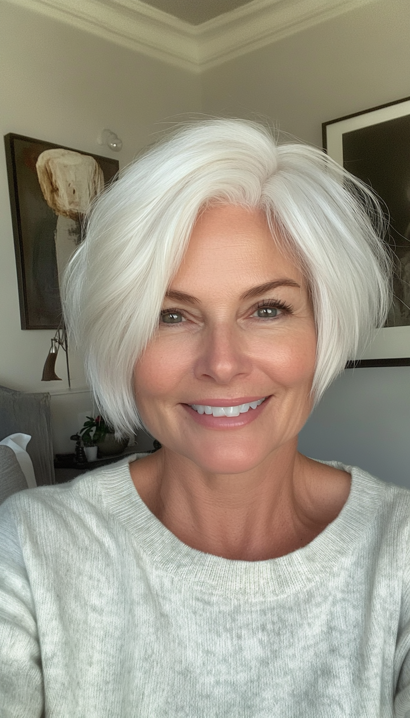 27. Fluffy Crop in Natural White (Short Haircuts For Women Over 50) - Short Haircuts For Women Over 50