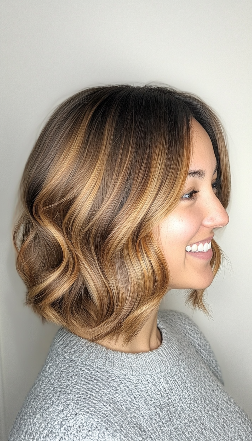 5. Curved Caramel Balayage Bob (Bob Hairstyles For Thin Hair) - Bob Hairstyles For Thin Hair