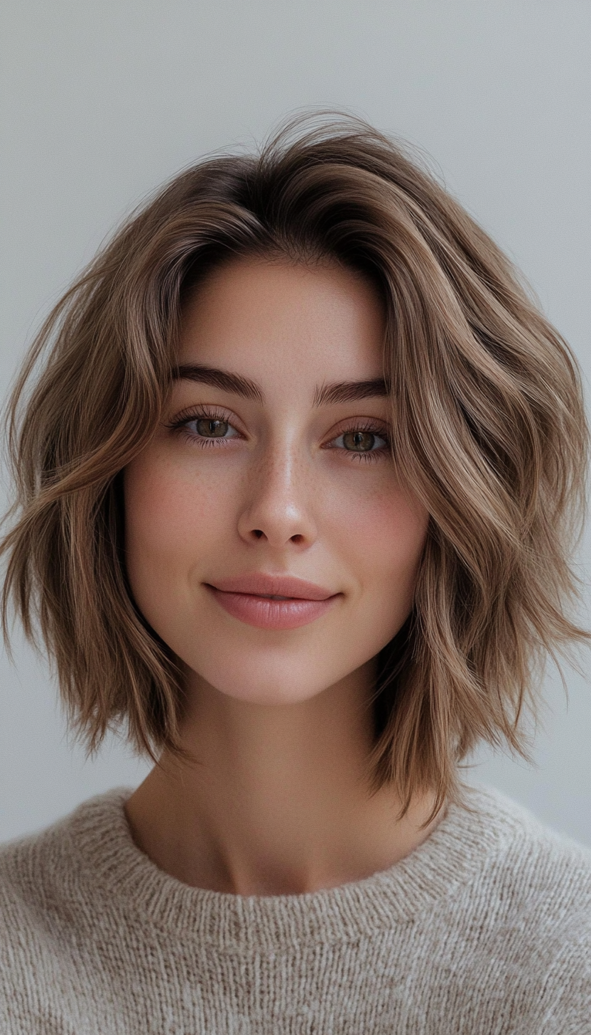 8. Messy Light Brown Layered Bob (Bob Hairstyles For Thin Hair) - Bob Hairstyles For Thin Hair