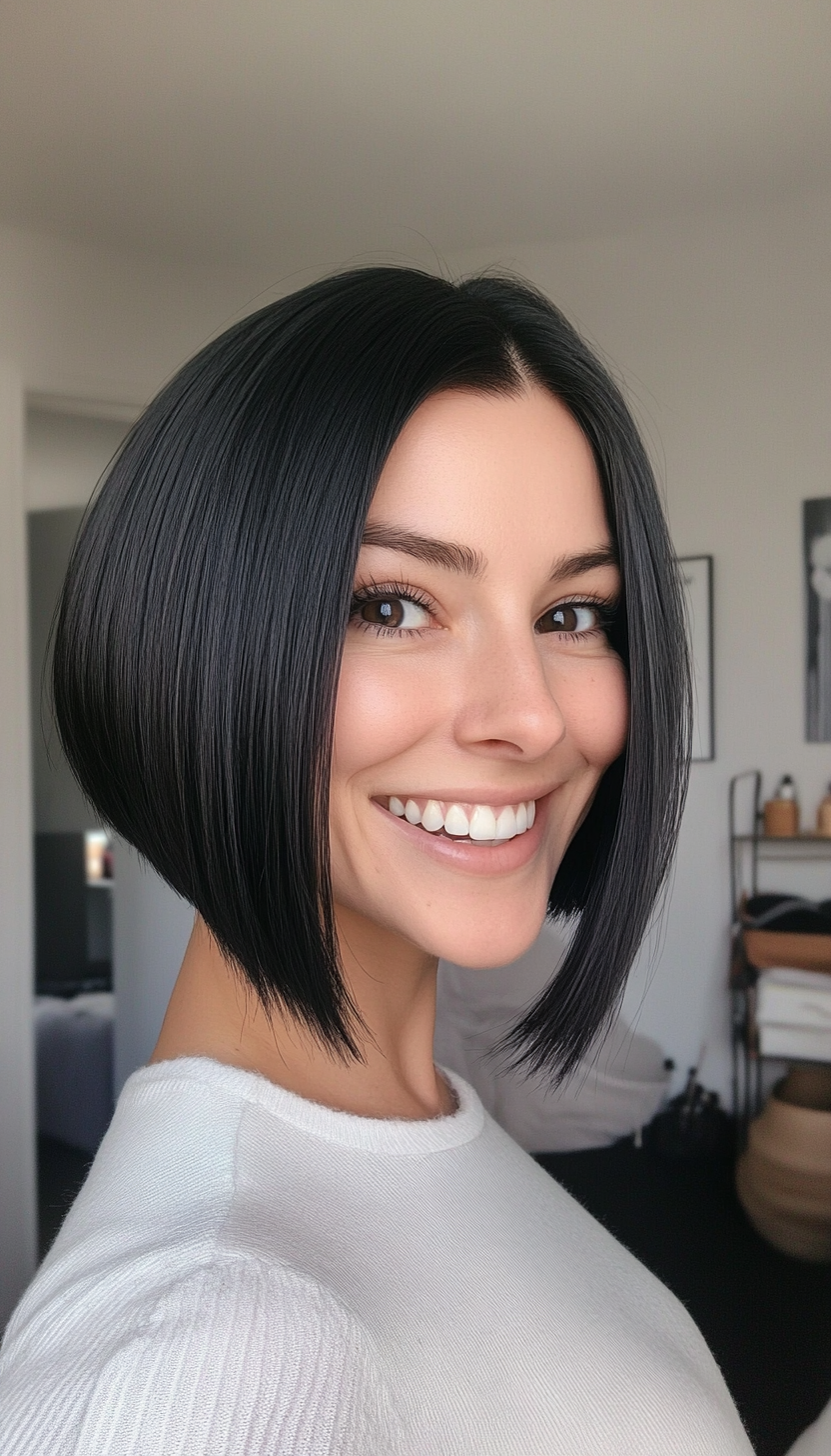 9. Blunt Jet Black Micro Bob (Bob Hairstyles For Thin Hair) - Bob Hairstyles For Thin Hair