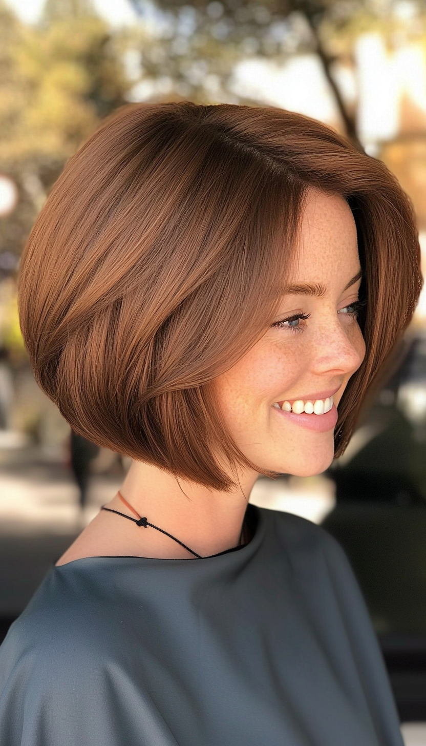 17. Graduated Cinnamon Brown Bob (Bob Hairstyles For Thin Hair) - Bob Hairstyles For Thin Hair