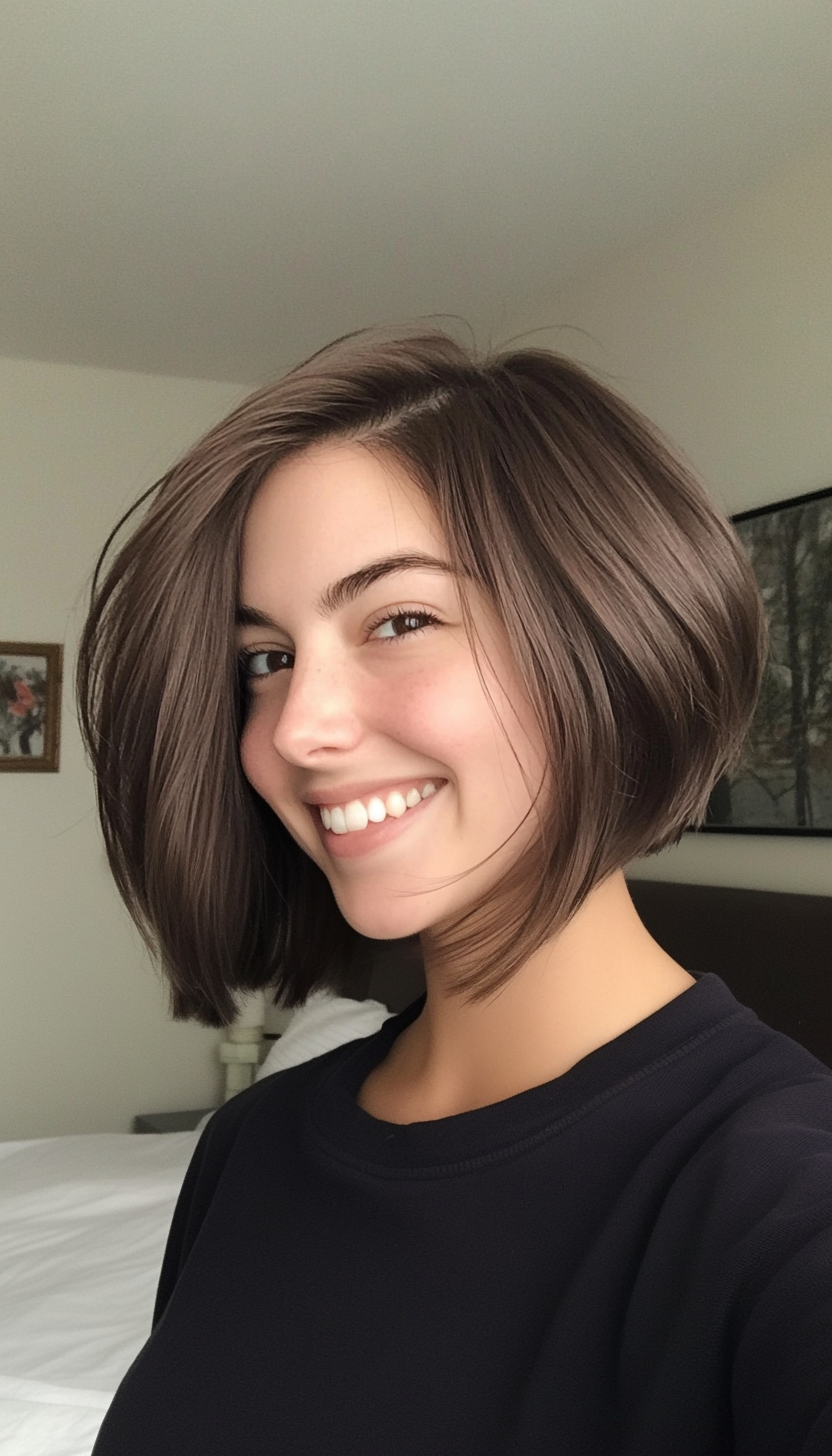 27. Edgy Smoky Brown Asymmetrical Bob (Bob Hairstyles For Thin Hair) - Bob Hairstyles For Thin Hair