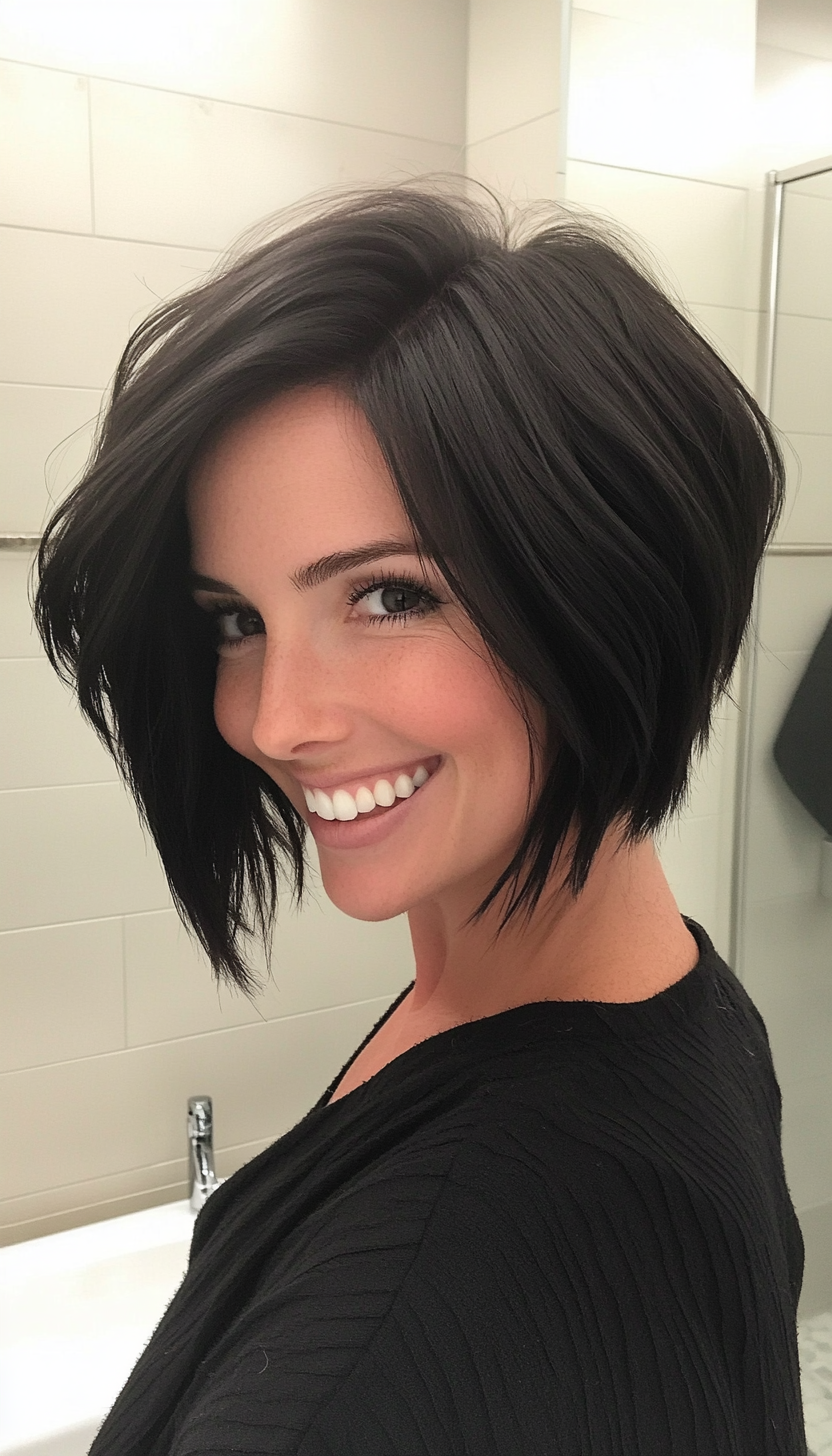 3. Angled Stacked Lob in Jet Black (Short Stacked Haircuts) - Short Stacked Haircuts