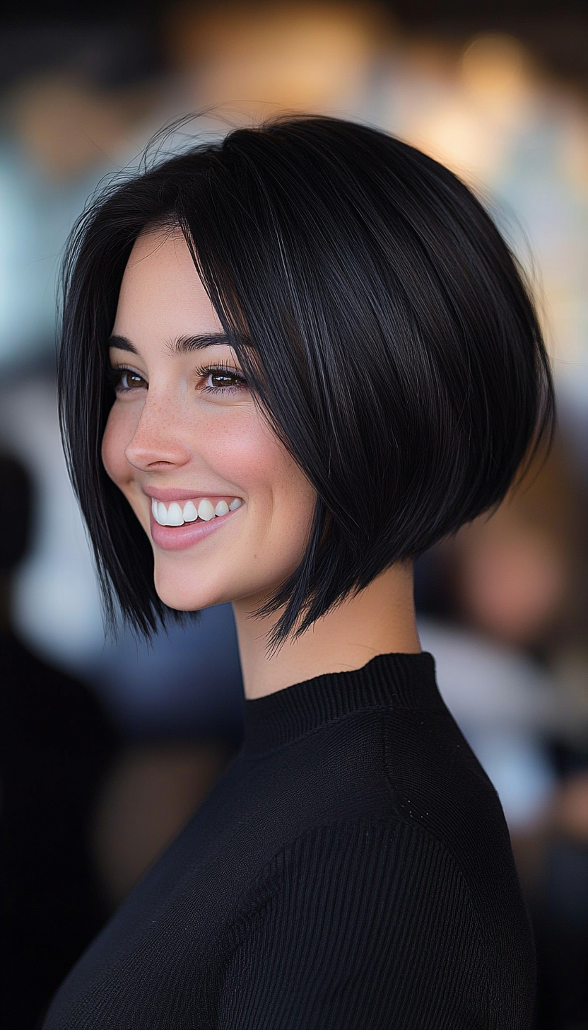 11. Graduated Bob with Subtle Layers in Natural Black (Short Stacked Haircuts) - Short Stacked Haircuts