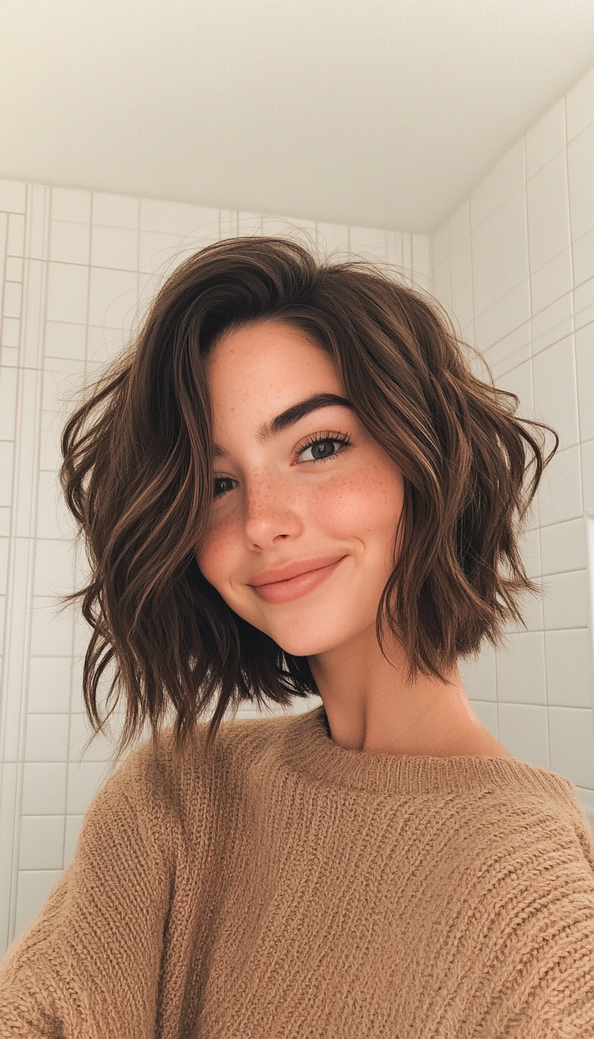 14. Tousled Stacked Lob in Cocoa Brown (Short Stacked Haircuts) - Short Stacked Haircuts