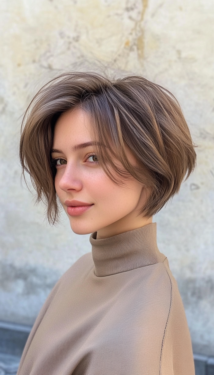 16. Soft Undercut Stacked Crop in Light Ash Brown (Short Stacked Haircuts) - Short Stacked Haircuts