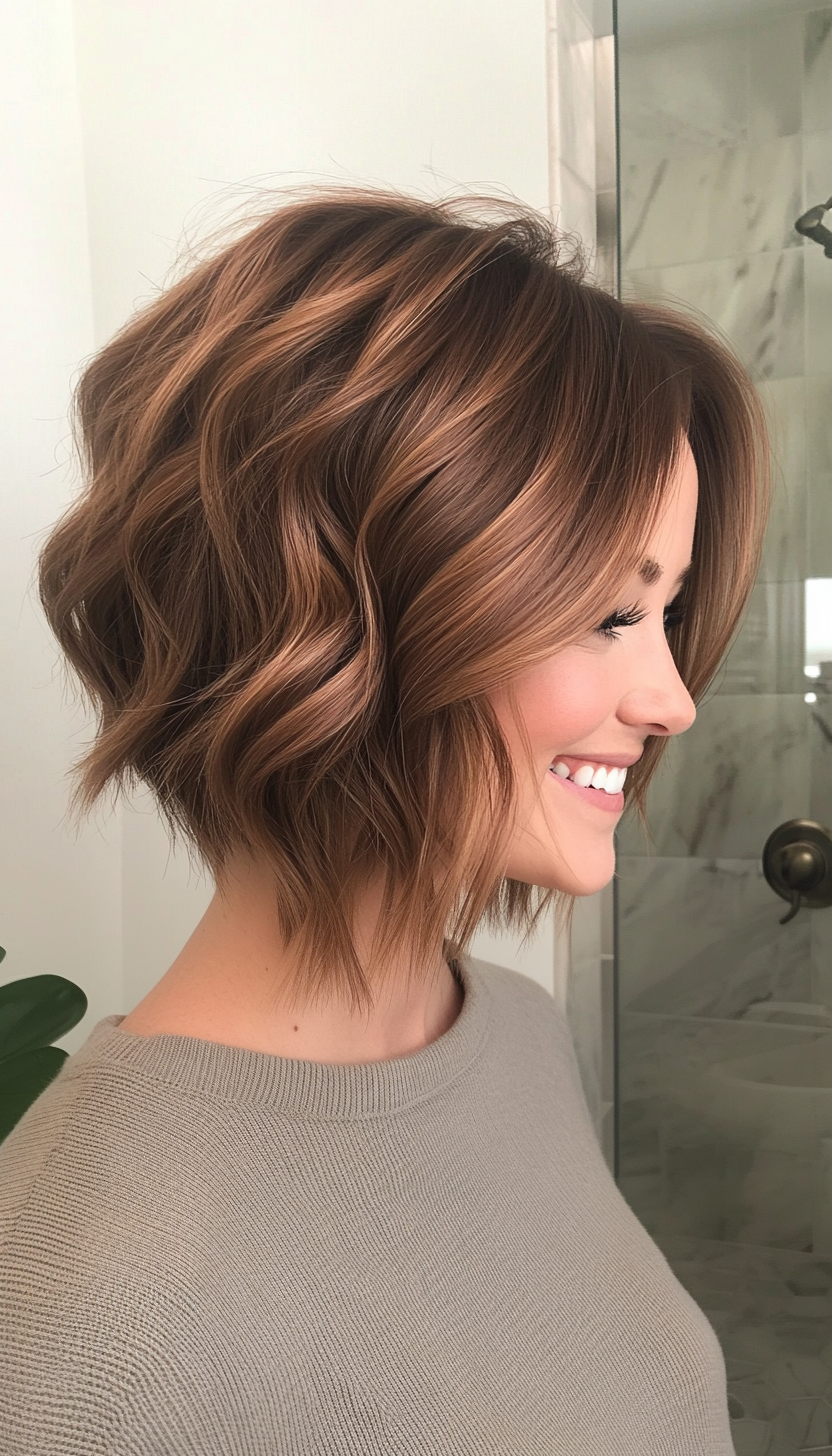 20. Wavy Stacked Bob in Soft Cinnamon Brown (Short Stacked Haircuts) - Short Stacked Haircuts