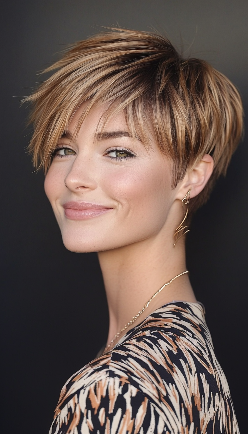 22. Pixie Stack with Fringe in Light Golden Brown (Short Stacked Haircuts) - Short Stacked Haircuts