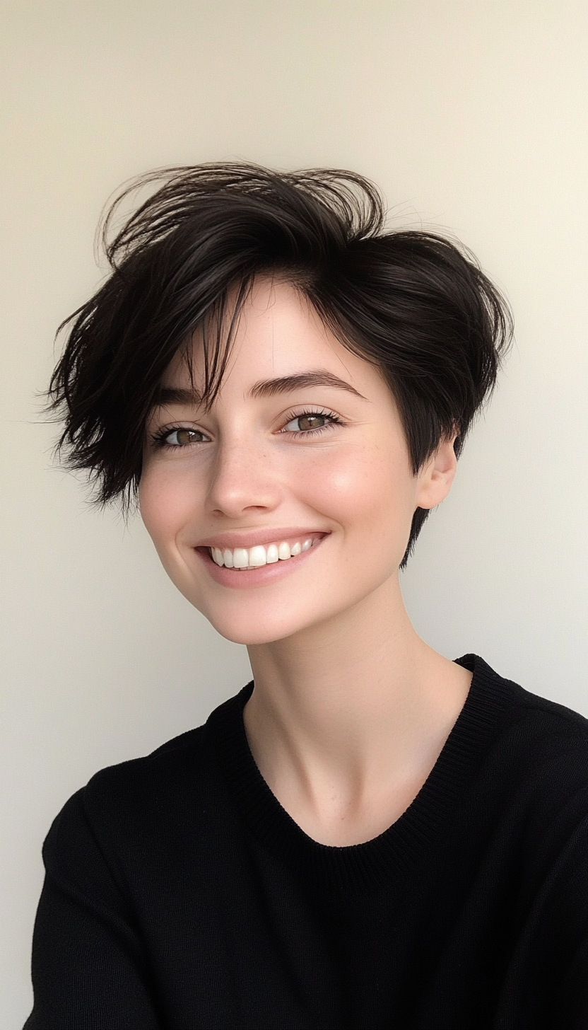 24. Rounded Pixie Stack in Soft Black (Short Stacked Haircuts) - Short Stacked Haircuts