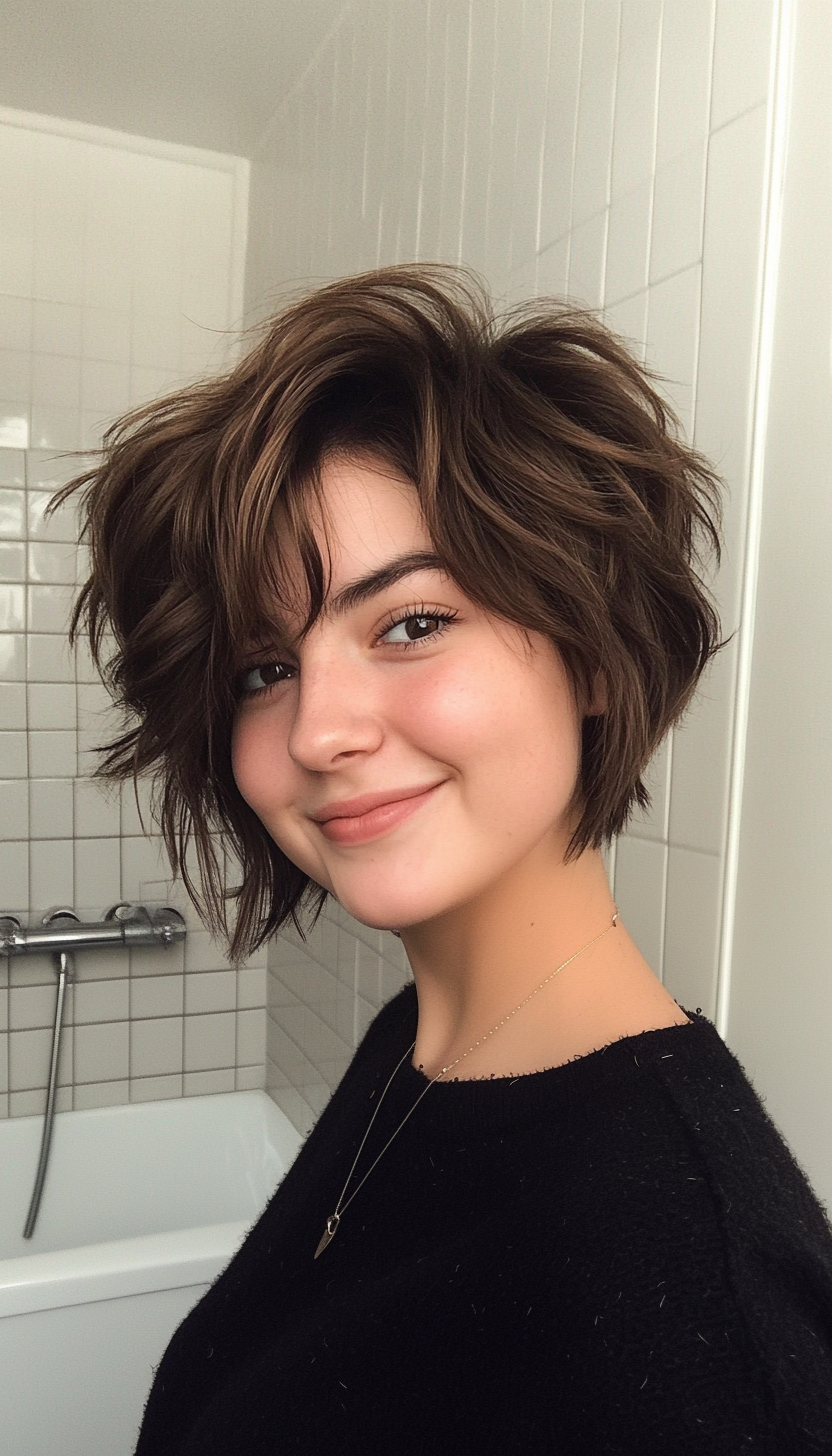26. Shaggy Stacked Cut in Dark Chestnut (Short Stacked Haircuts) - Short Stacked Haircuts