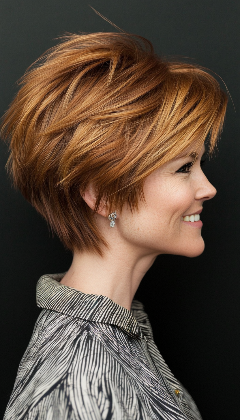 27. Disconnected Stacked Bob in Golden Chestnut (Short Stacked Haircuts) - Short Stacked Haircuts