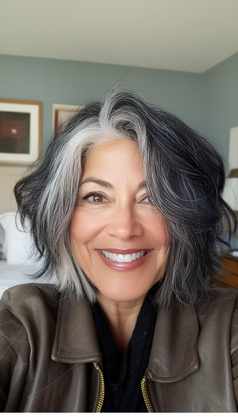 4. Salt-and-Pepper Textured Bob (Bob Hairstyles For Women Over 60) - Bob Hairstyles For Women Over 60