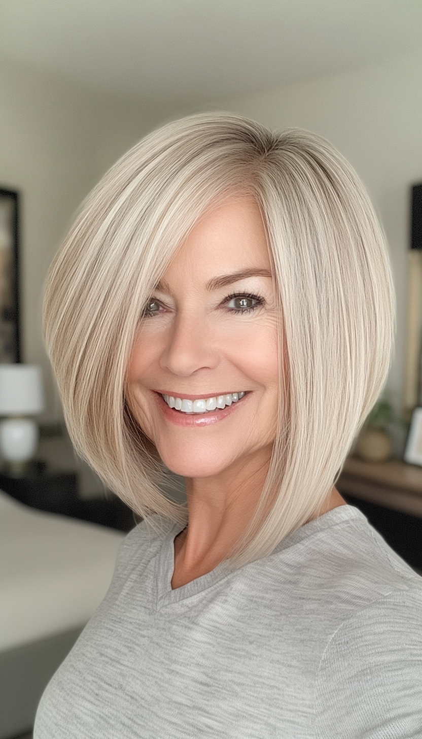 5. Ash Blonde Inverted Bob (Bob Hairstyles For Women Over 60) - Bob Hairstyles For Women Over 60