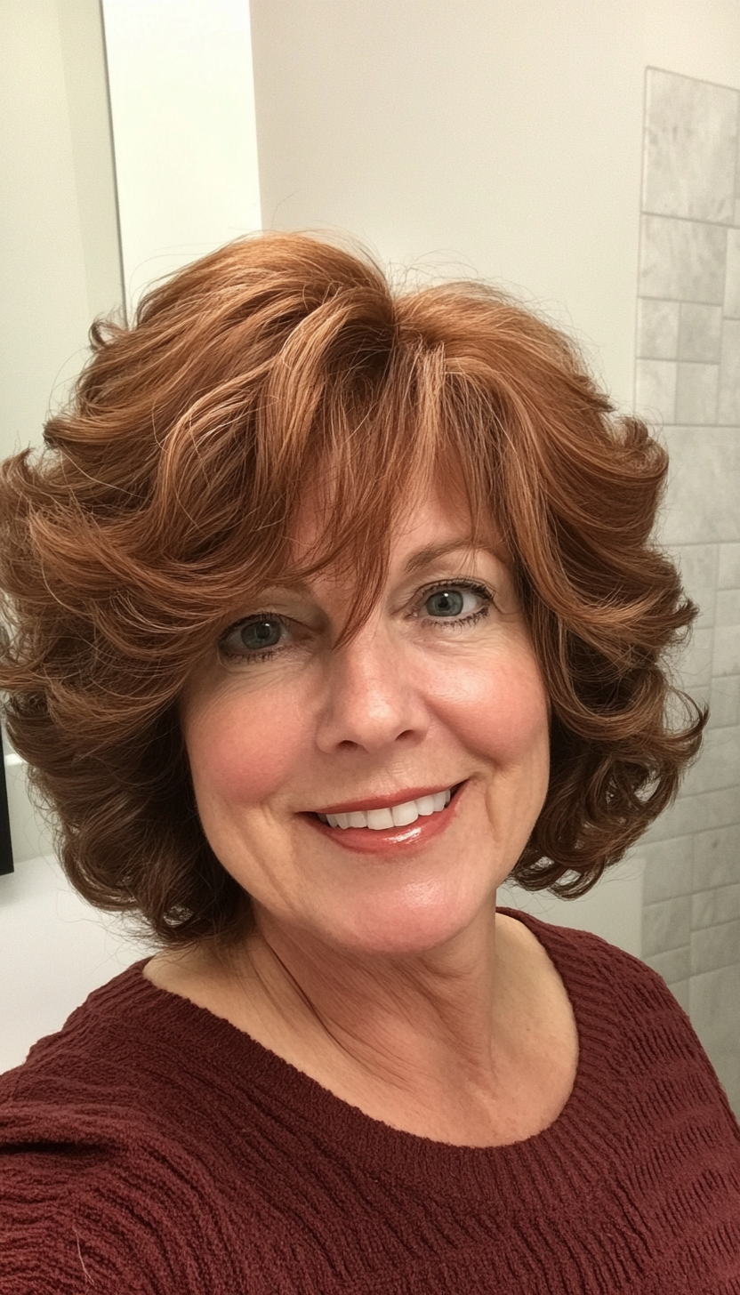 6. Chestnut Brown Curly Bob (Bob Hairstyles For Women Over 60) - Bob Hairstyles For Women Over 60