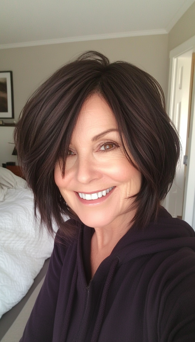 15. Dark Chocolate Choppy Bob (Bob Hairstyles For Women Over 60) - Bob Hairstyles For Women Over 60