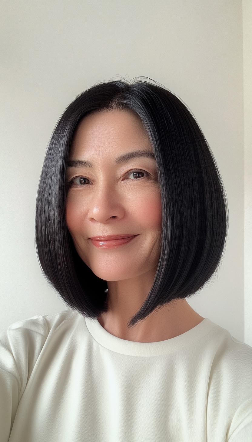 20. Natural Black Sleek Bob (Bob Hairstyles For Women Over 60) - Bob Hairstyles For Women Over 60
