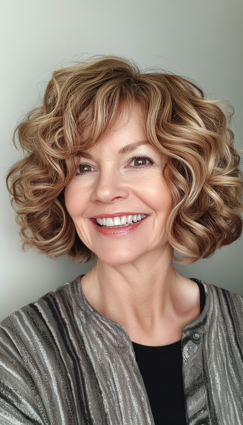 22. Light Brown Soft Curly Bob (Bob Hairstyles For Women Over 60) - Bob Hairstyles For Women Over 60