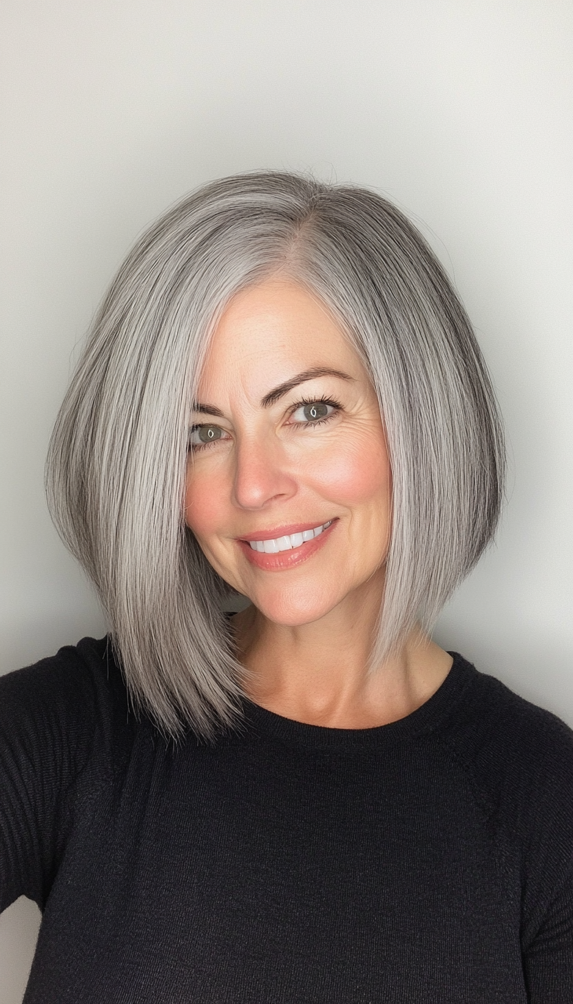 23. Steel Gray Edgy Bob (Bob Hairstyles For Women Over 60) - Bob Hairstyles For Women Over 60
