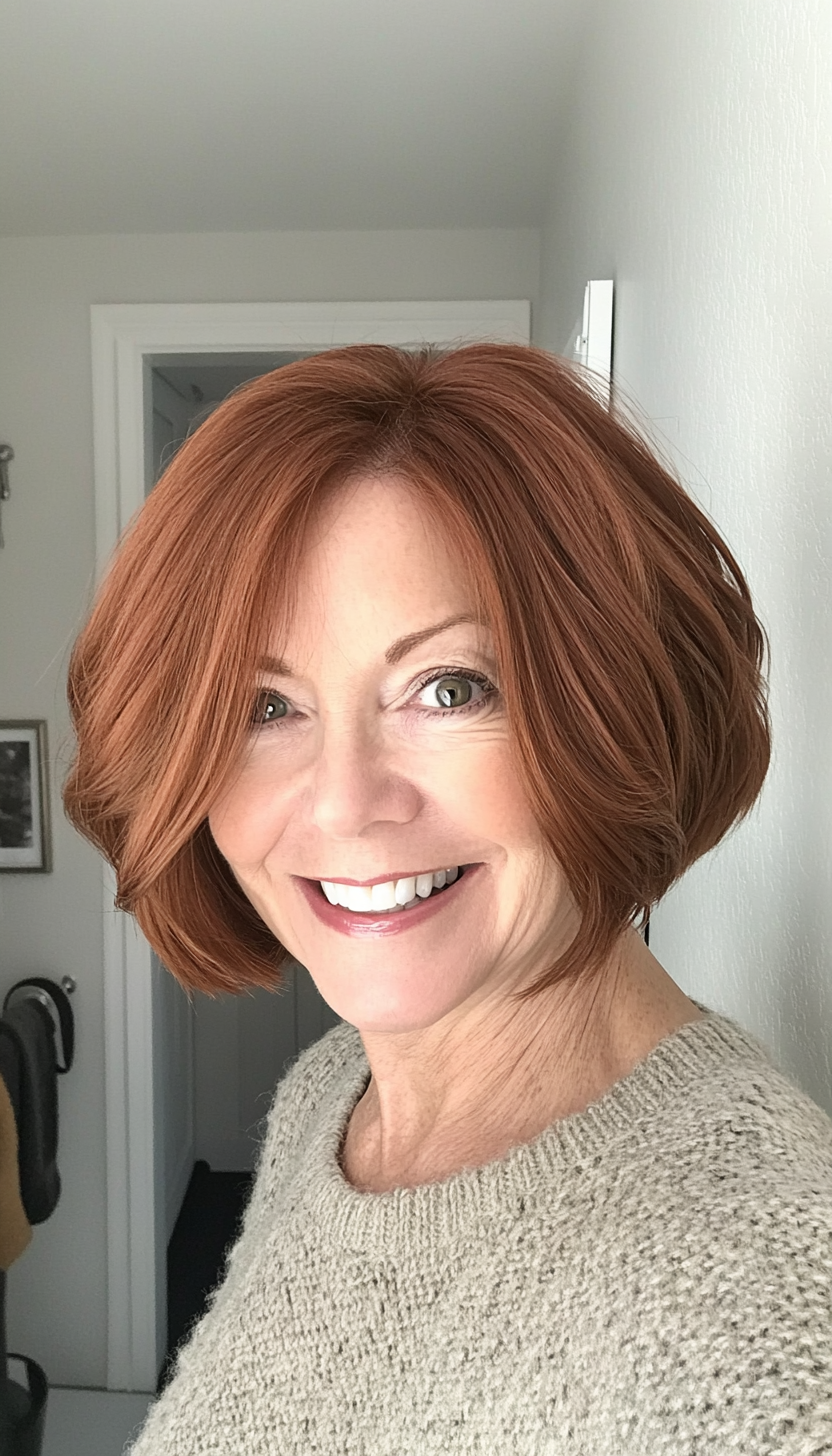 25. Warm Auburn Textured Bob (Bob Hairstyles For Women Over 60) - Bob Hairstyles For Women Over 60