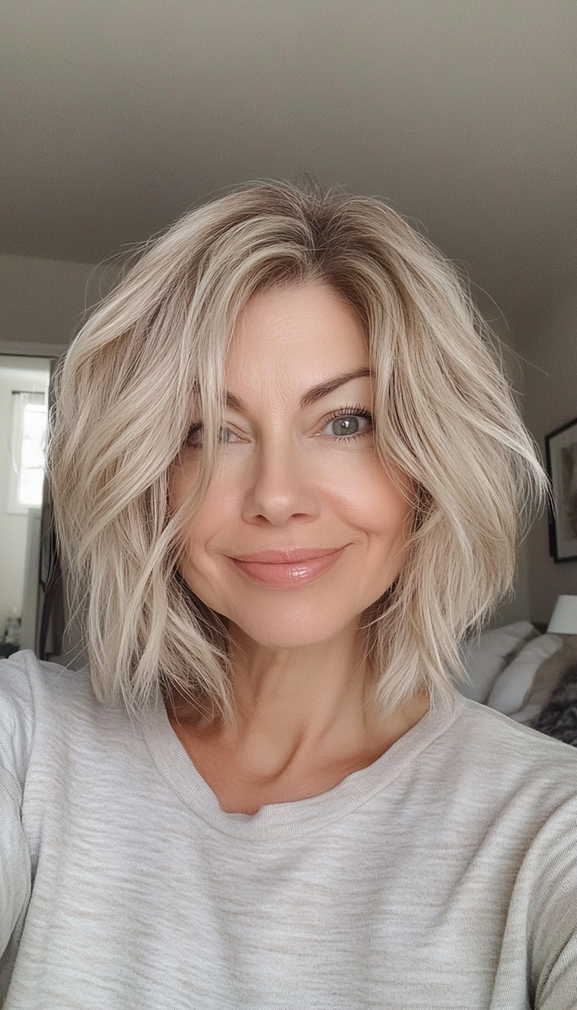 26. Natural Blonde Messy Bob (Bob Hairstyles For Women Over 60) - Bob Hairstyles For Women Over 60