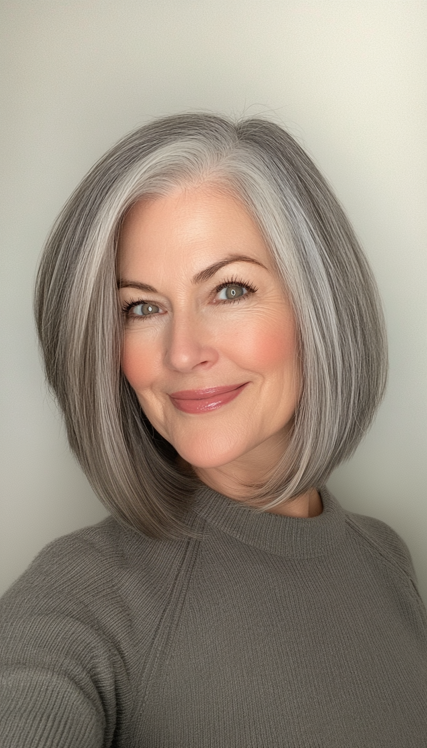 1. Classic Gray Layered Bob (Bob Hairstyles For Women Over 60) - Bob Hairstyles For Women Over 60