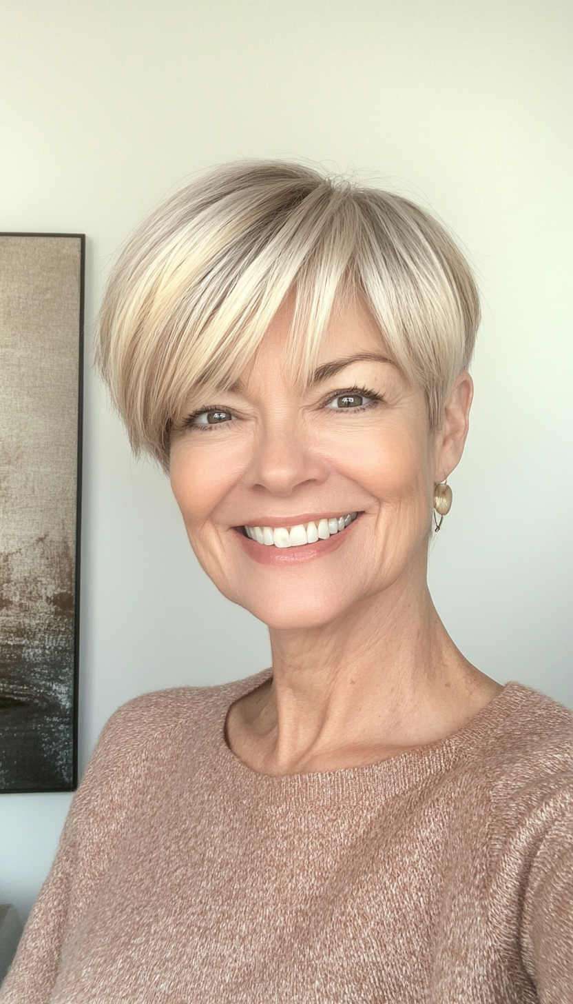 10. Long Pixie with Natural Blonde Highlights (Haircuts For Women Over 60) - Haircuts For Women Over 60