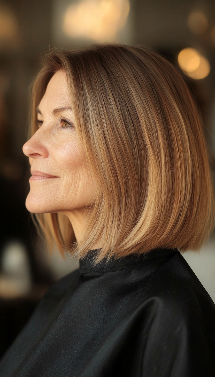 13. Sleek Long Bob in Warm Caramel (Haircuts For Women Over 60) - Haircuts For Women Over 60
