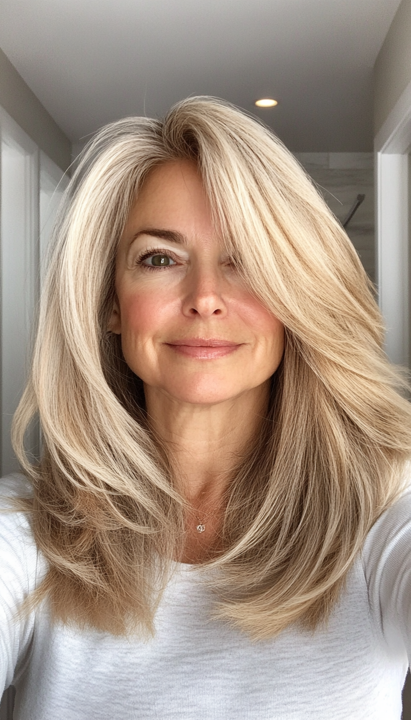 16. Medium Layered Cut in Sandy Blonde (Haircuts For Women Over 60) - Haircuts For Women Over 60