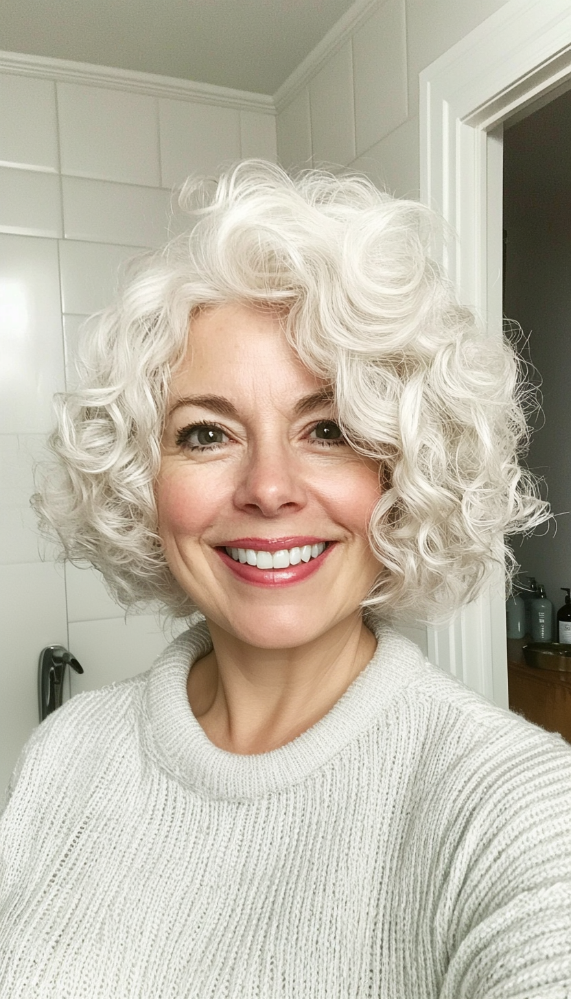 18. Curly Bob in Snow White (Haircuts For Women Over 60) - Haircuts For Women Over 60