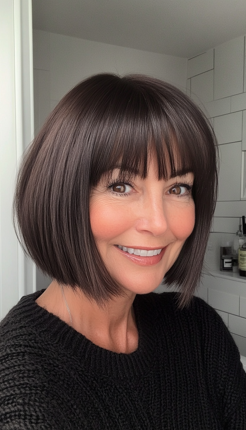 22. Blunt Bob with Fringe in Dark Chocolate (Haircuts For Women Over 60) - Haircuts For Women Over 60