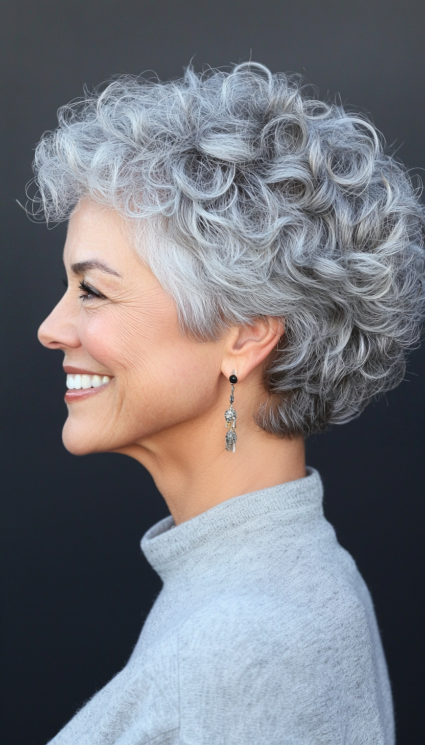 23. Curly Crop in Light Ash Gray (Haircuts For Women Over 60) - Haircuts For Women Over 60