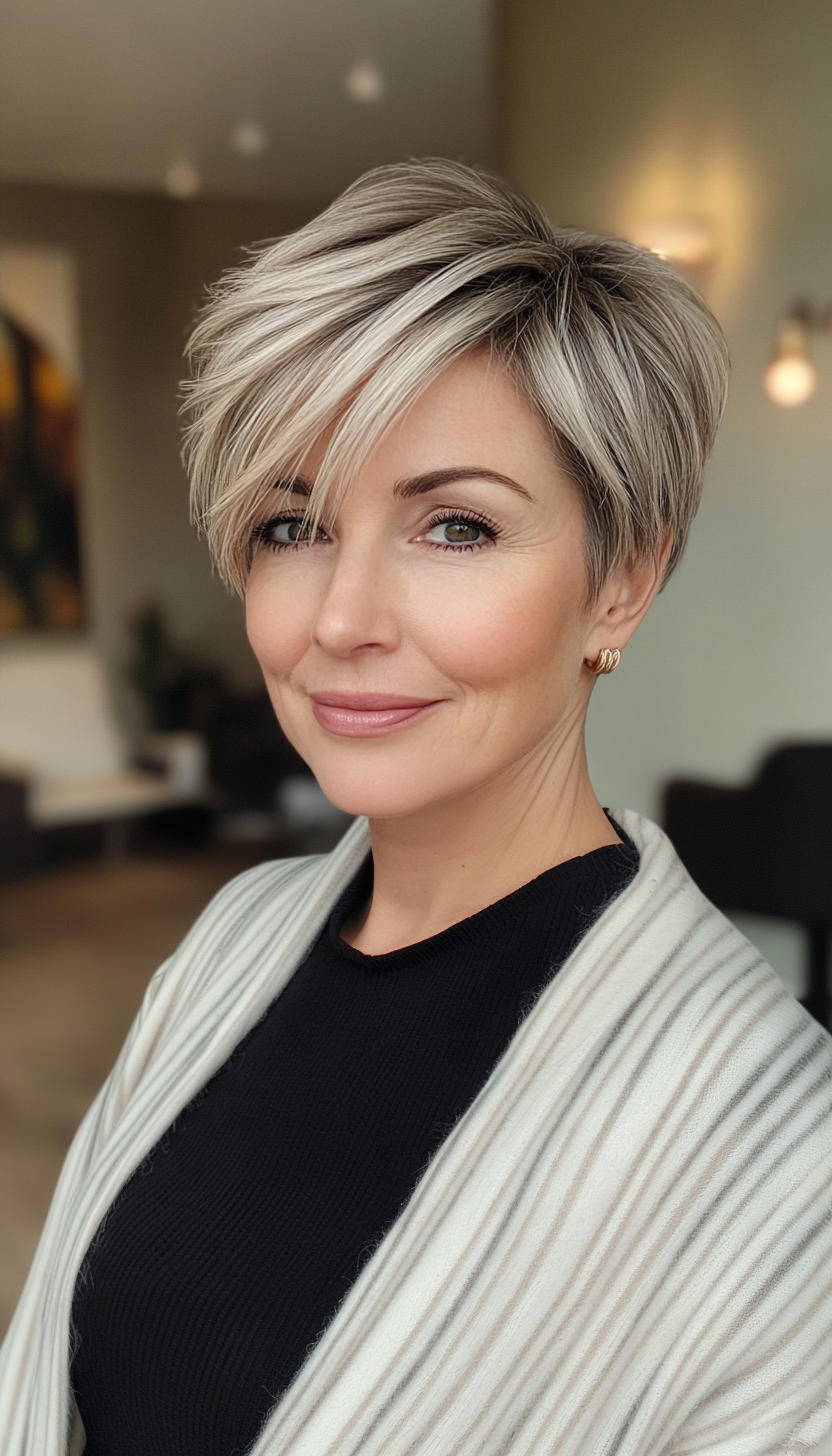 1. Layered Ash Blonde Pixie (Short Hairstyles For Women Over 50) - Short Hairstyles For Women Over 50