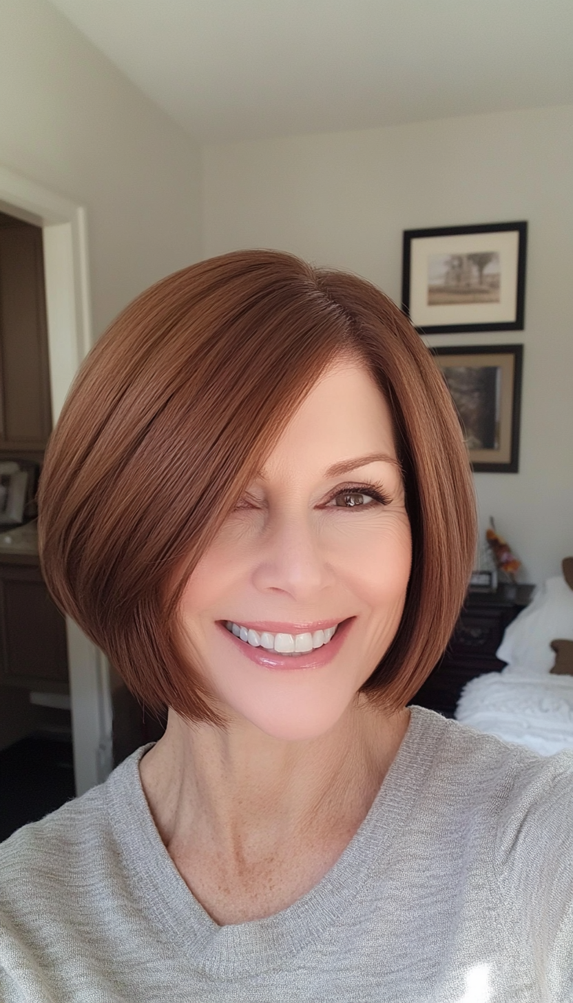 2. Classic Chestnut Bob (Short Hairstyles For Women Over 50) - Short Hairstyles For Women Over 50