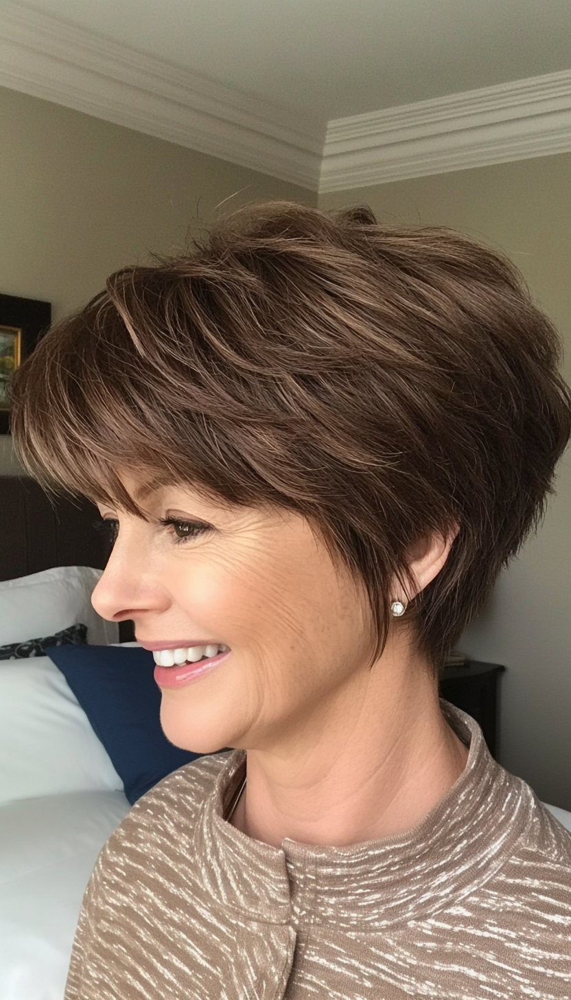 6. Textured Brunette Pixie Cut (Short Hairstyles For Women Over 50) - Short Hairstyles For Women Over 50