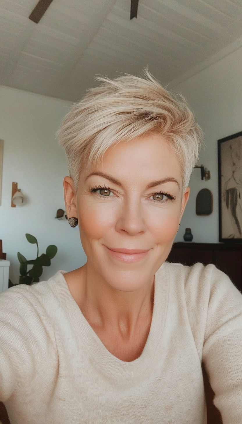 8. Sandy Blonde Undercut Pixie (Short Hairstyles For Women Over 50) - Short Hairstyles For Women Over 50