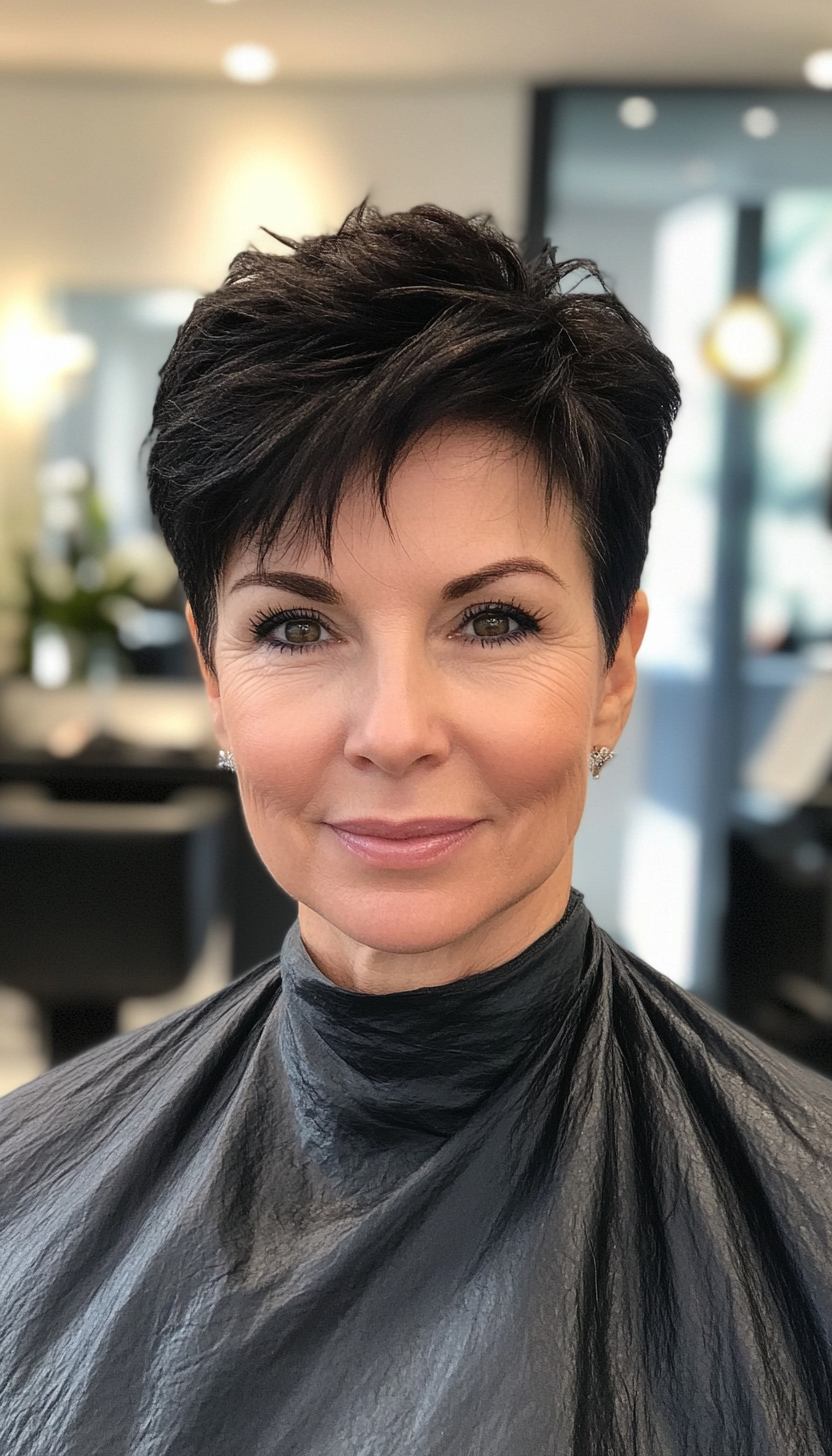 13. Short Black Crop with Tapered Sides (Short Hairstyles For Women Over 50) - Short Hairstyles For Women Over 50