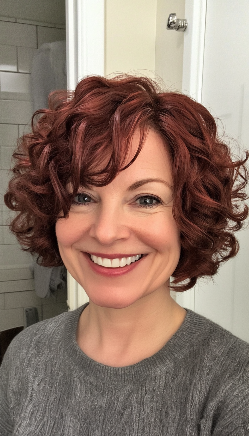 15. Curly Mahogany Bob (Short Hairstyles For Women Over 50) - Short Hairstyles For Women Over 50