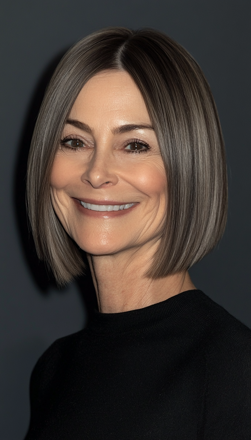 19. Straight Ash Brown Bob (Short Hairstyles For Women Over 50) - Short Hairstyles For Women Over 50