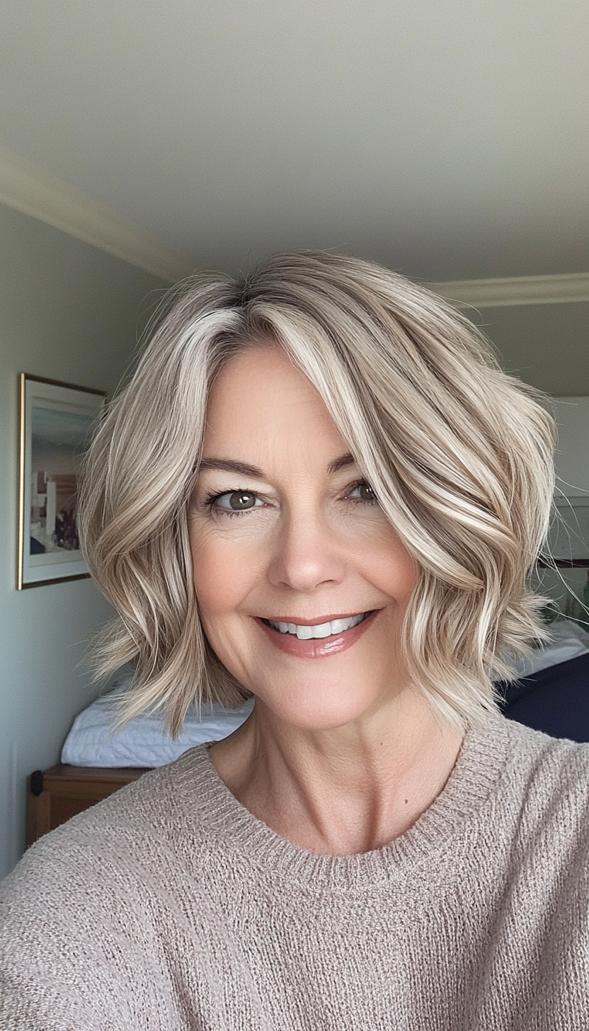 21. Soft Beige Blonde Waves (Short Hairstyles For Women Over 50) - Short Hairstyles For Women Over 50