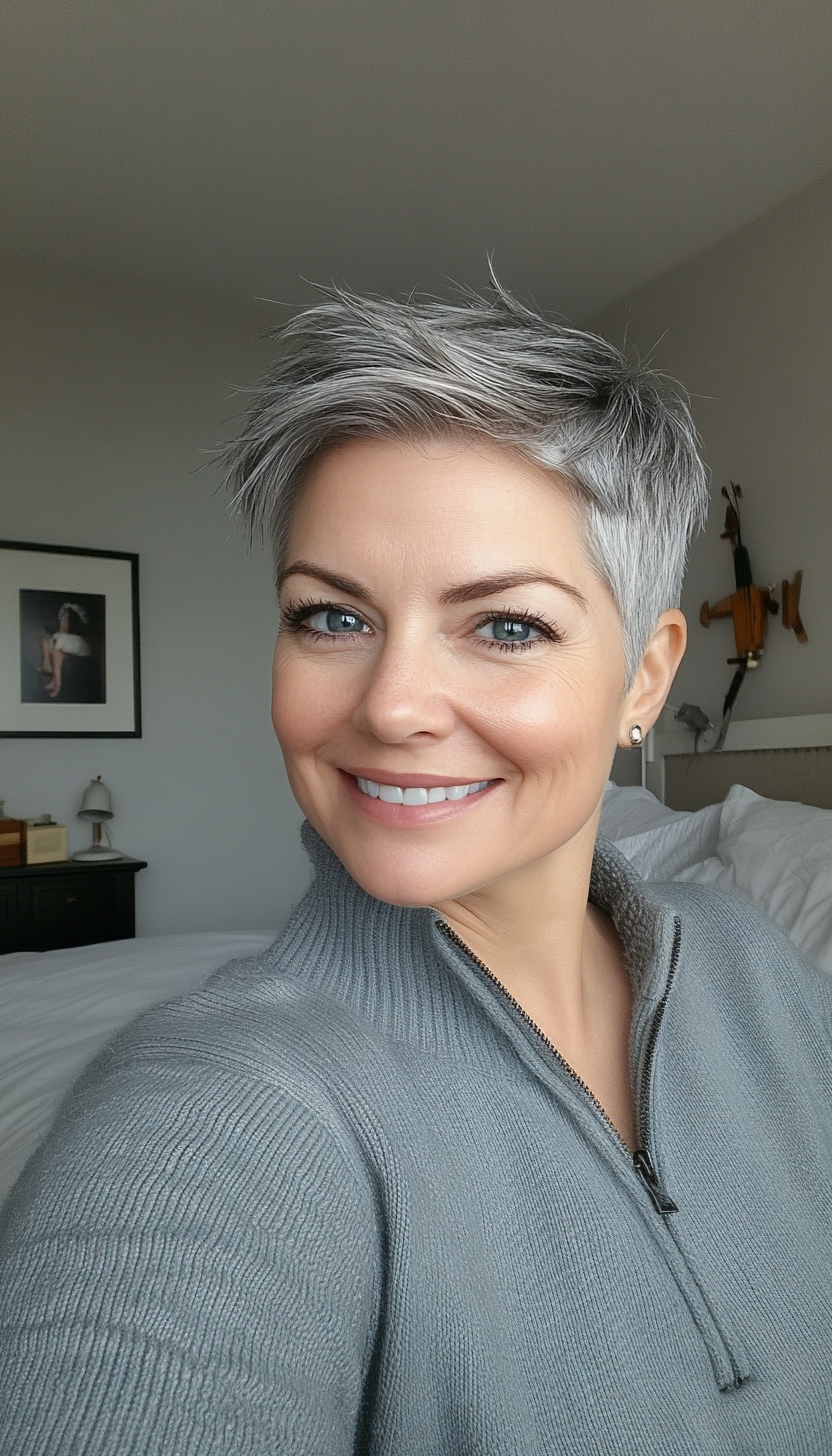 23. Gray Pixie with Undercut Detailing (Short Hairstyles For Women Over 50) - Short Hairstyles For Women Over 50