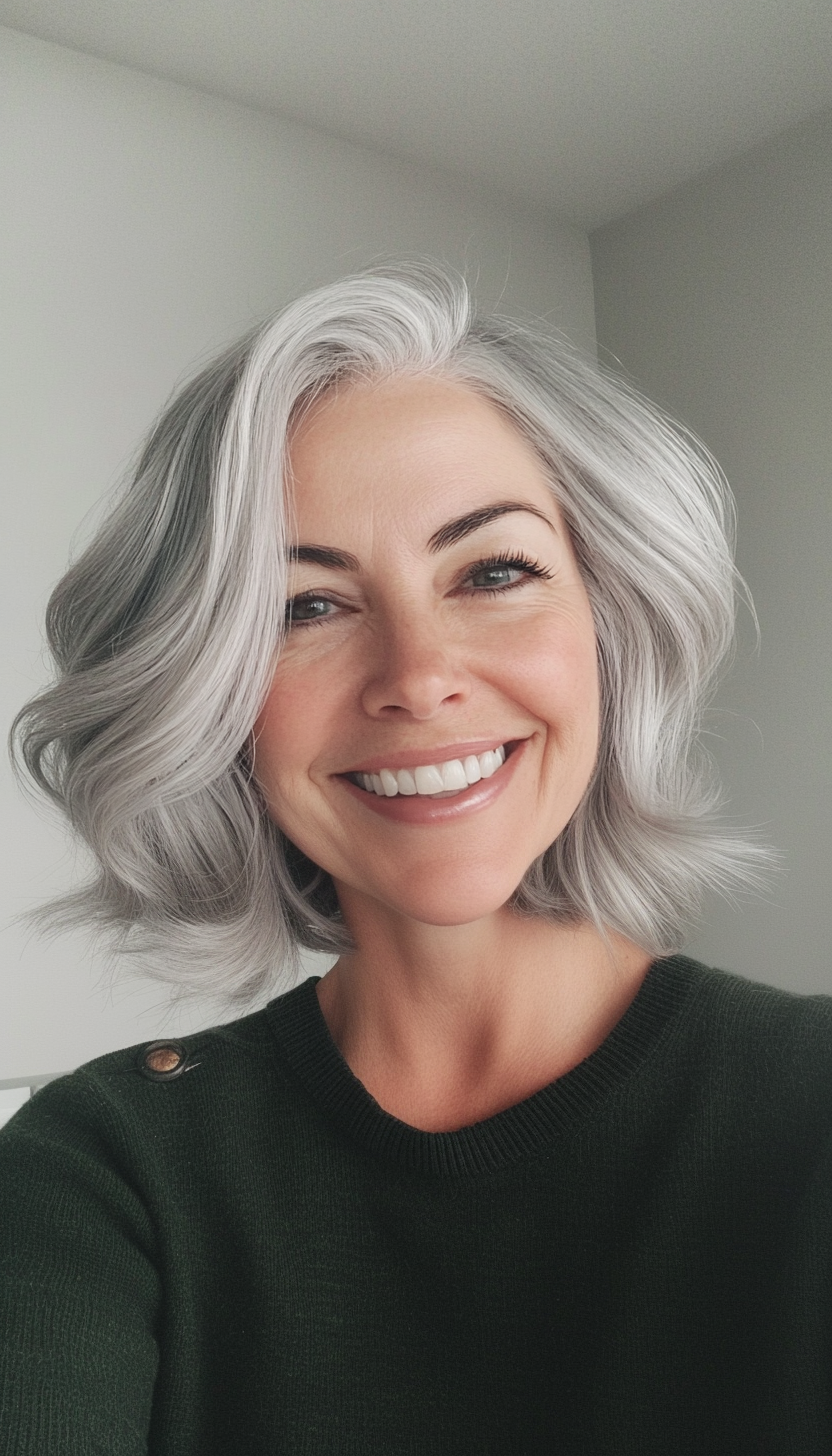 26. Short Wavy Silver Bob (Short Hairstyles For Women Over 50) - Short Hairstyles For Women Over 50